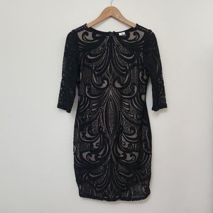 JULIA JORDAN Women's Black Crochet A-Line Dress Back Zipper Size 10